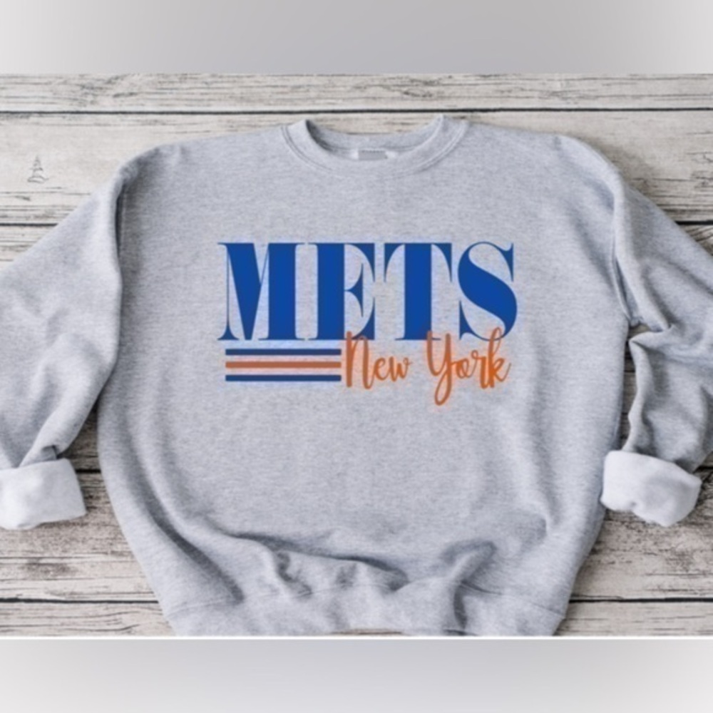 Mets Striped Crewneck- Gray